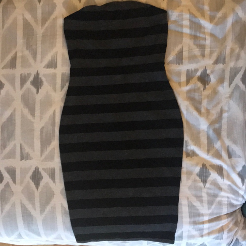 Express gray and black striped body con dress